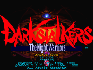 Darkstalkers The Night Warriors title screen for Playstation